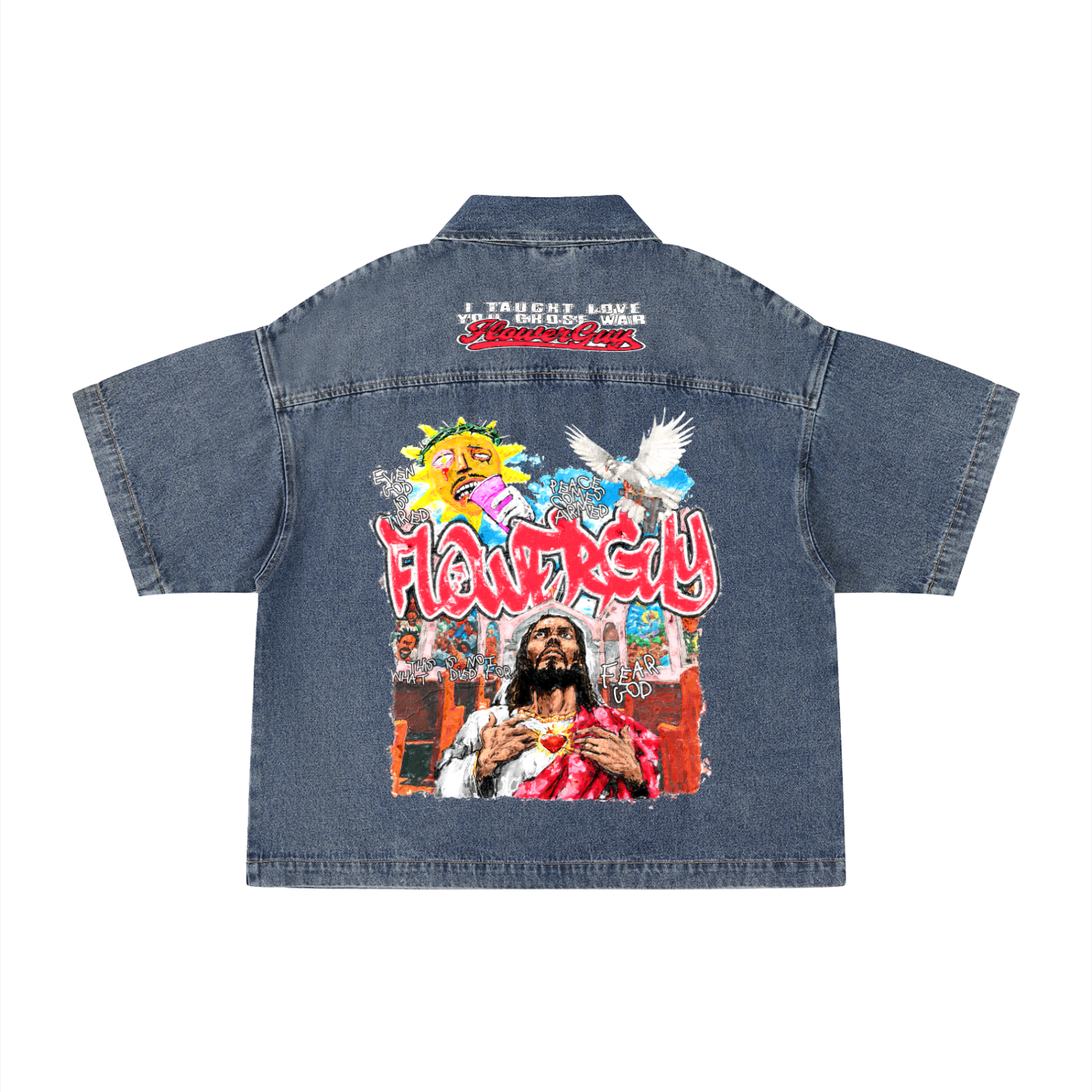 Unisex Vintage Wash Boxy Quarter-Zip Denim Shirt