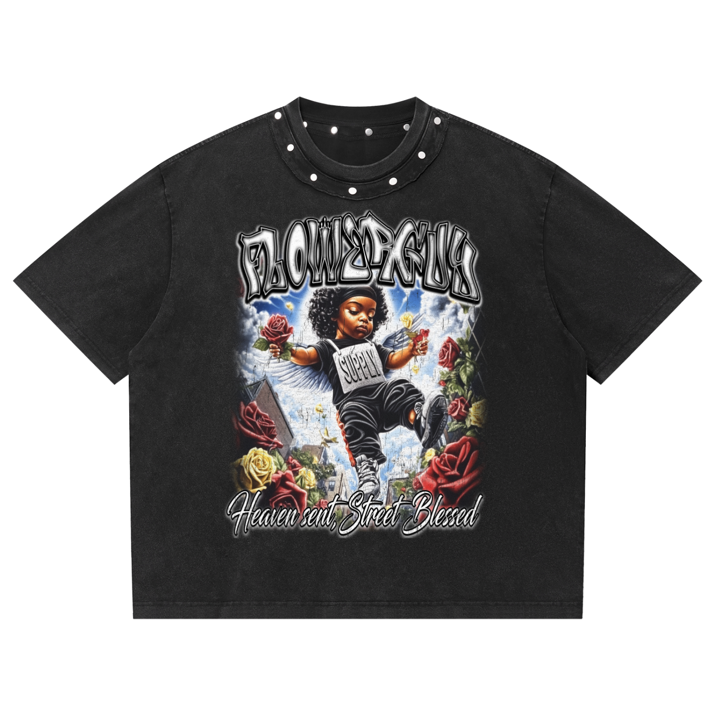 Unisex Washed Boxy Studded T-Shirt