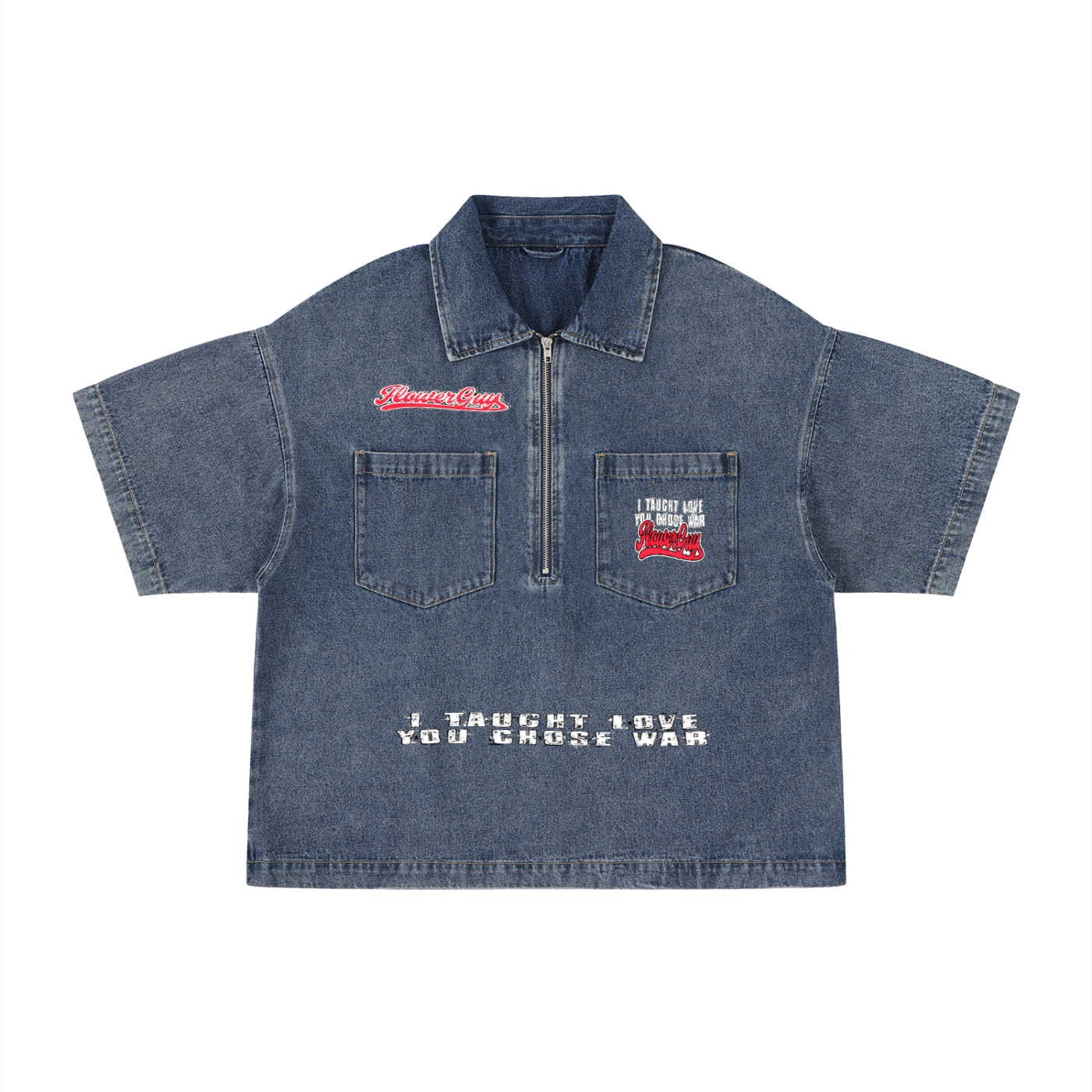 Unisex Vintage Wash Boxy Quarter-Zip Denim Shirt