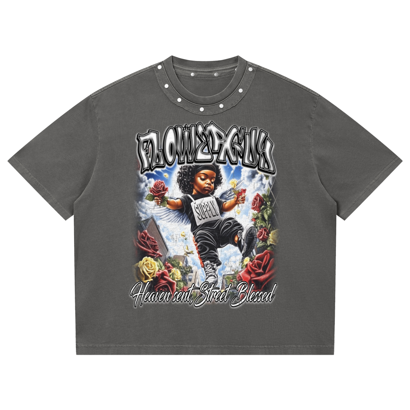 Unisex Washed Boxy Studded T-Shirt