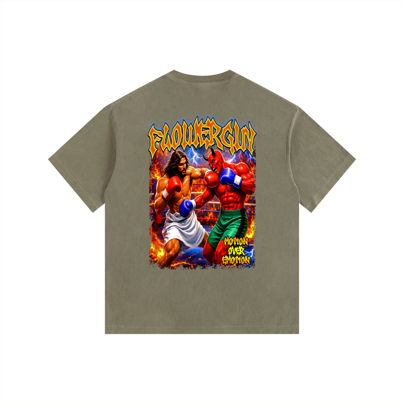 Motion Over Emotion – Spiritual Warfare Vintage Washed Oversized Cotton T-Shirt