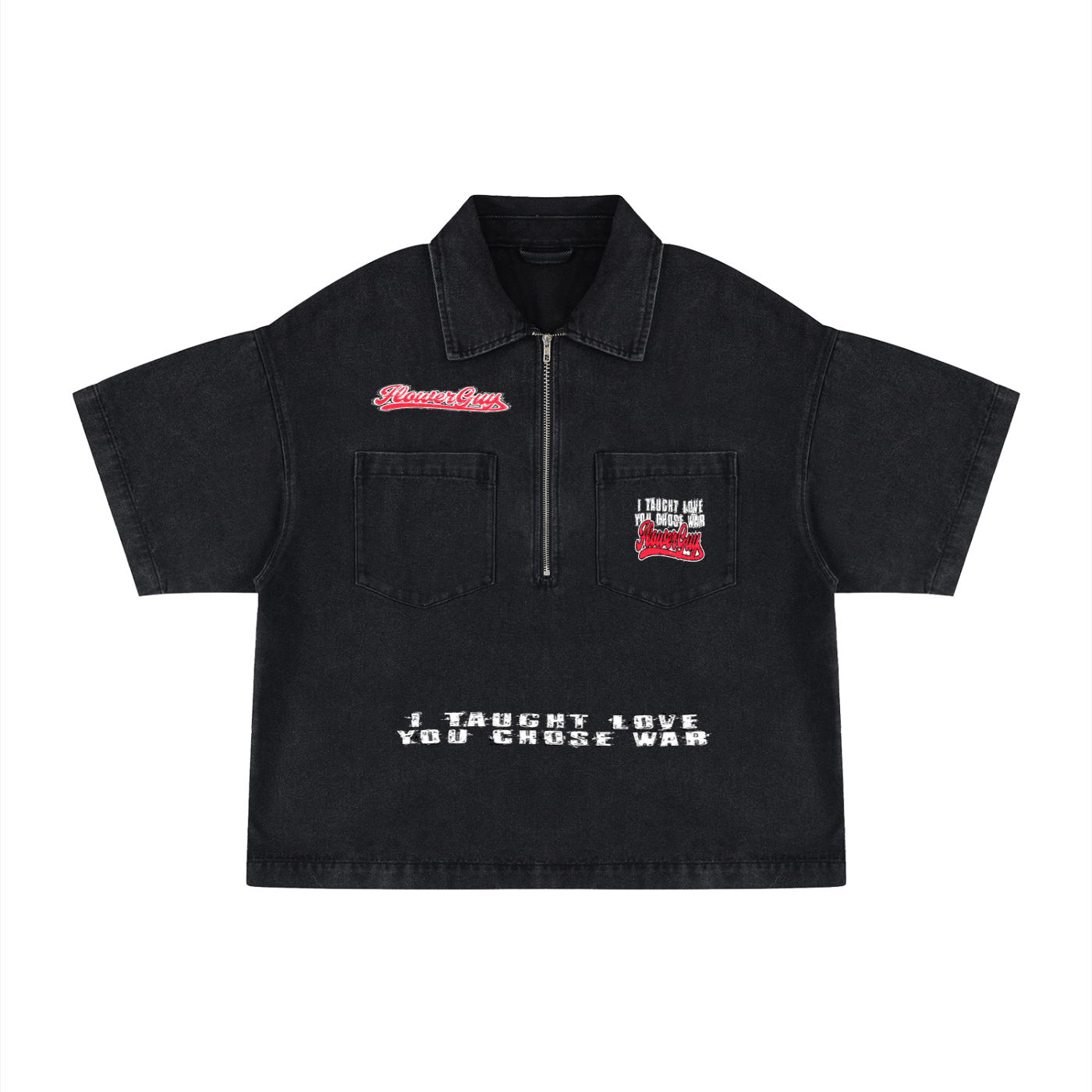 Unisex Vintage Wash Boxy Quarter-Zip Denim Shirt