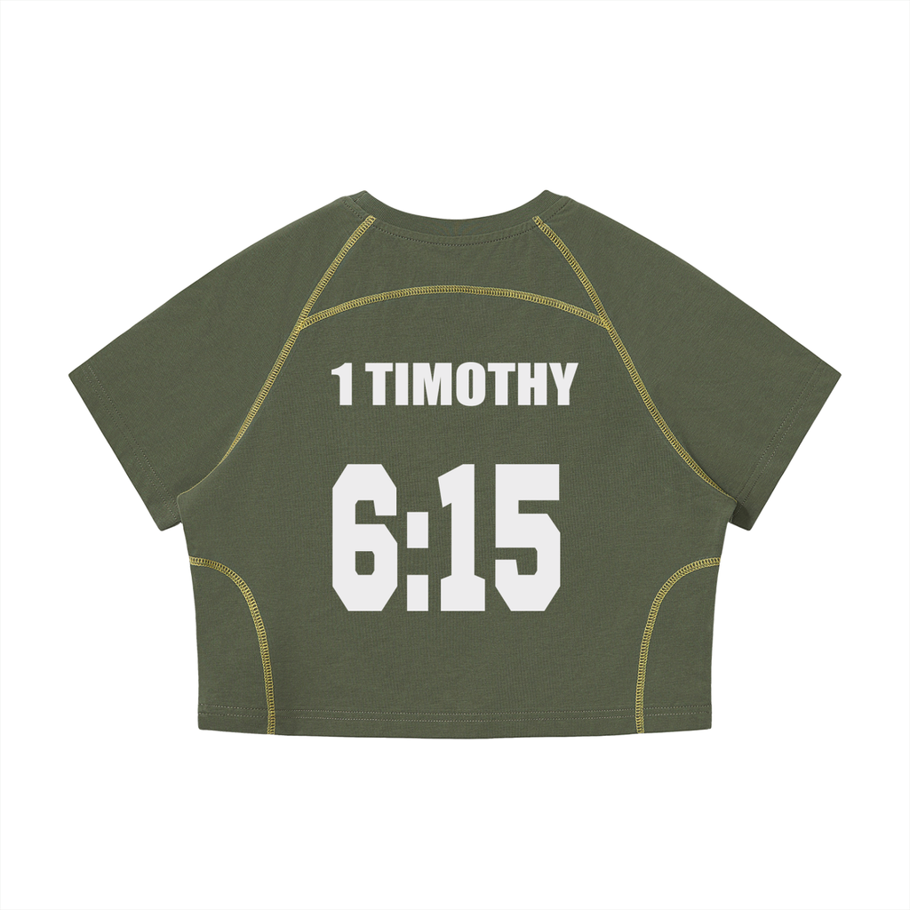 Women's Contrast Stitch Raglan Crop T-Shirt
