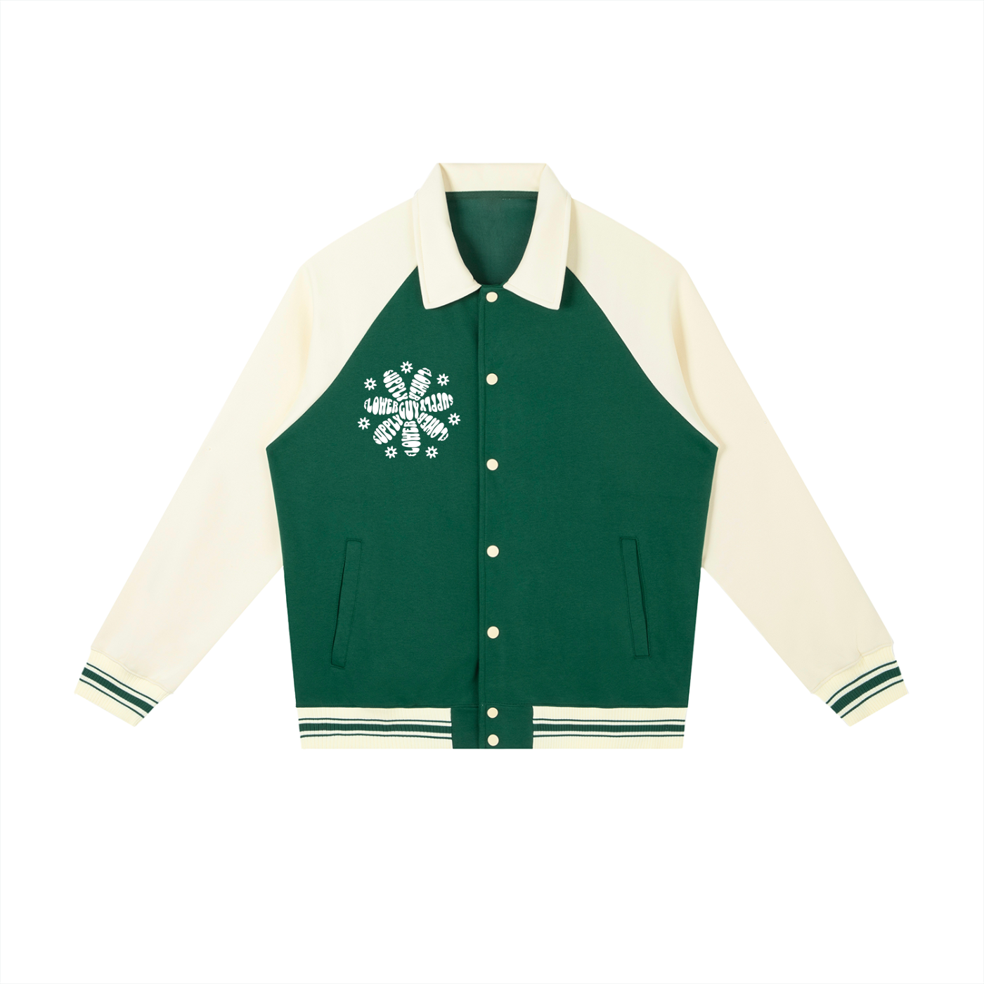 TEAM HEAVEN Contrast Raglan Sleeve Baseball Jacket