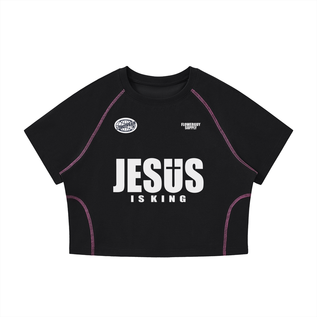Women's Contrast Stitch Raglan Crop T-Shirt
