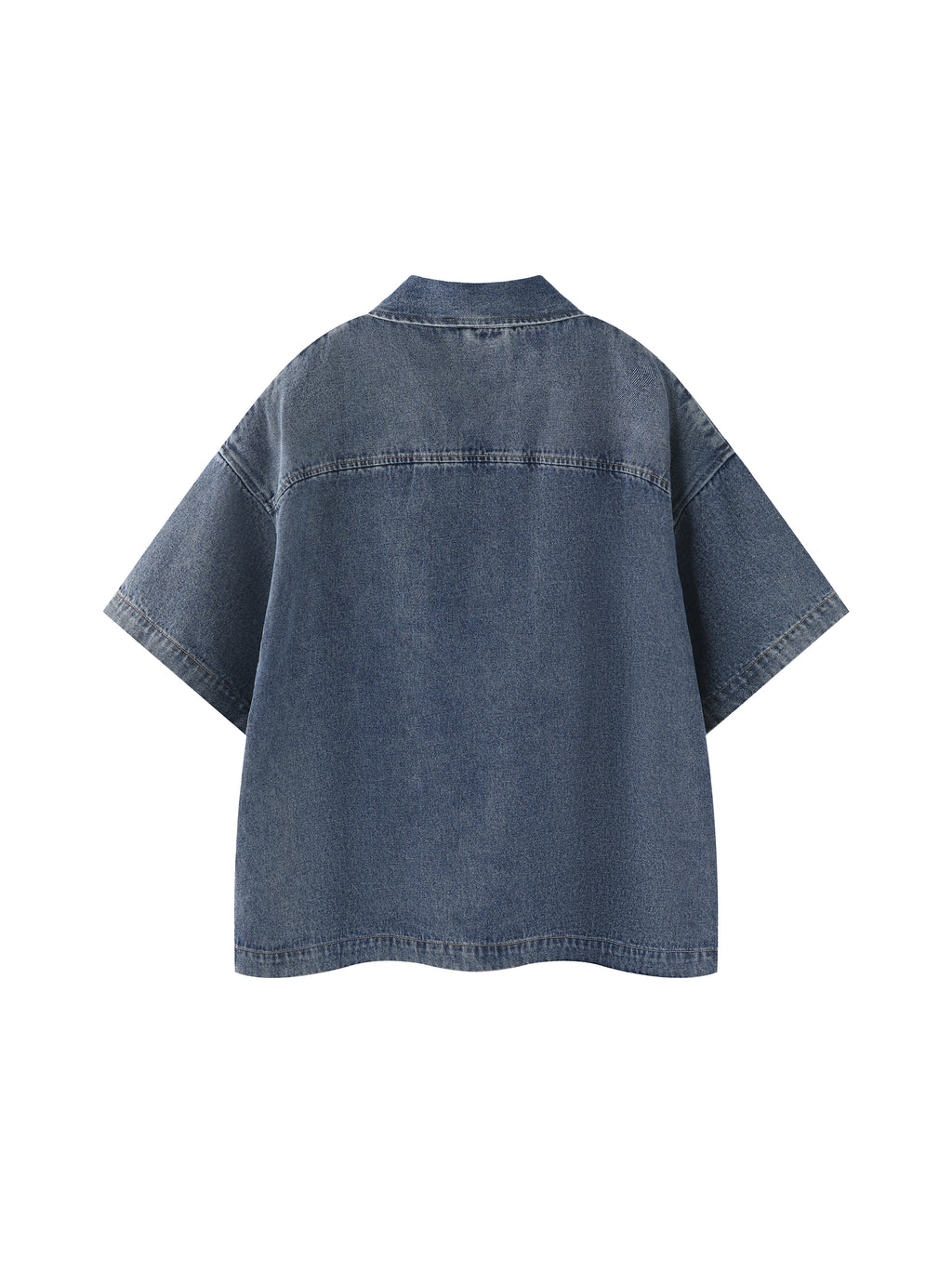 Unisex Vintage Wash Boxy Quarter-Zip Denim Shirt